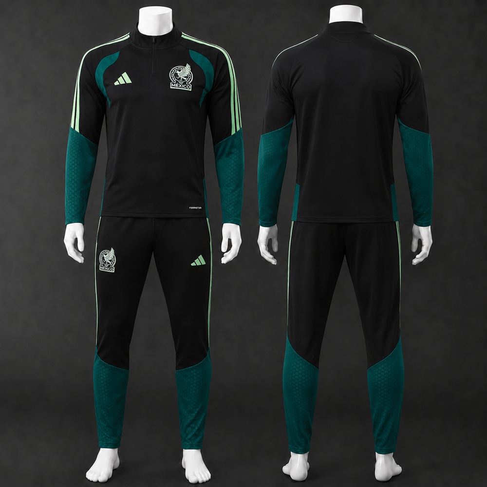 Mexico 26/27 Black Dark Green Half Zip Tracksuit