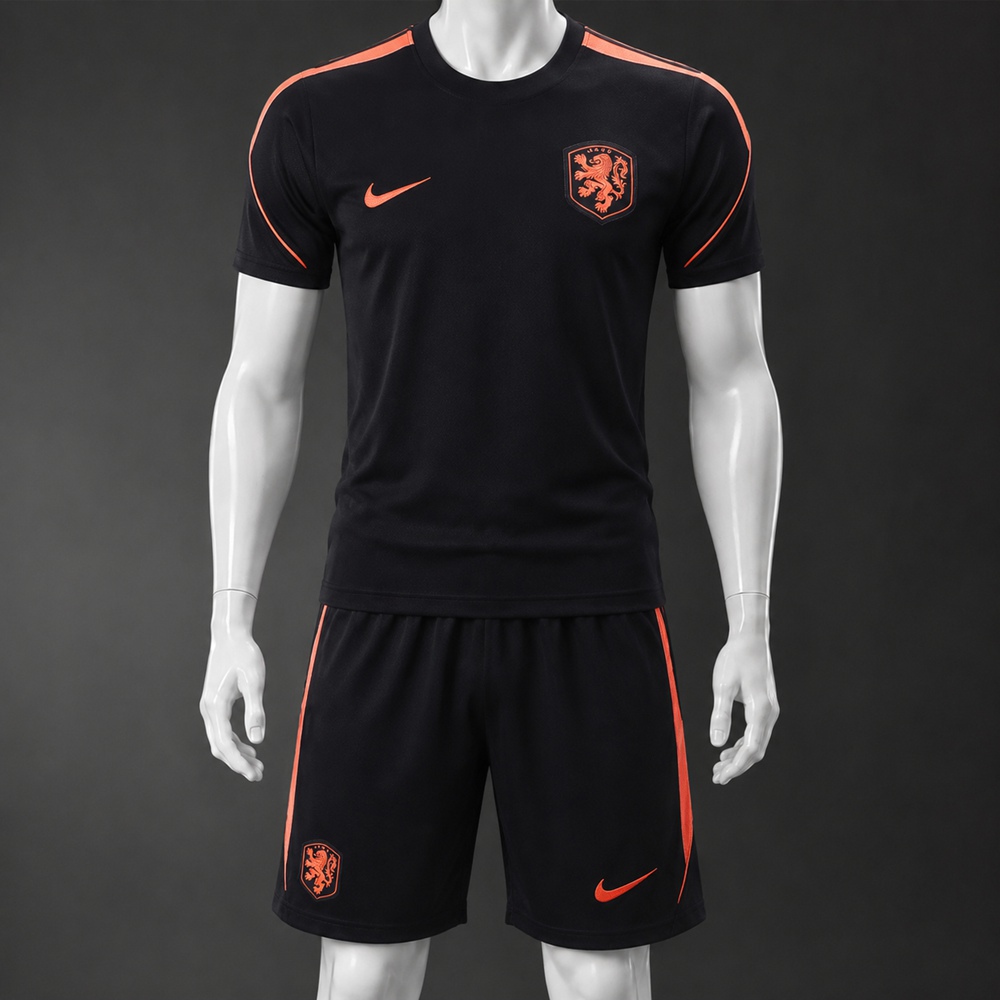 Netherlands 26/27 Black Orange Short Sleeve Short Set