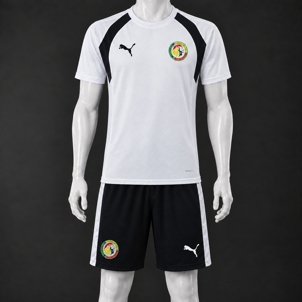 Senegal 26/27 White Black Short-Sleeve Shorts Set