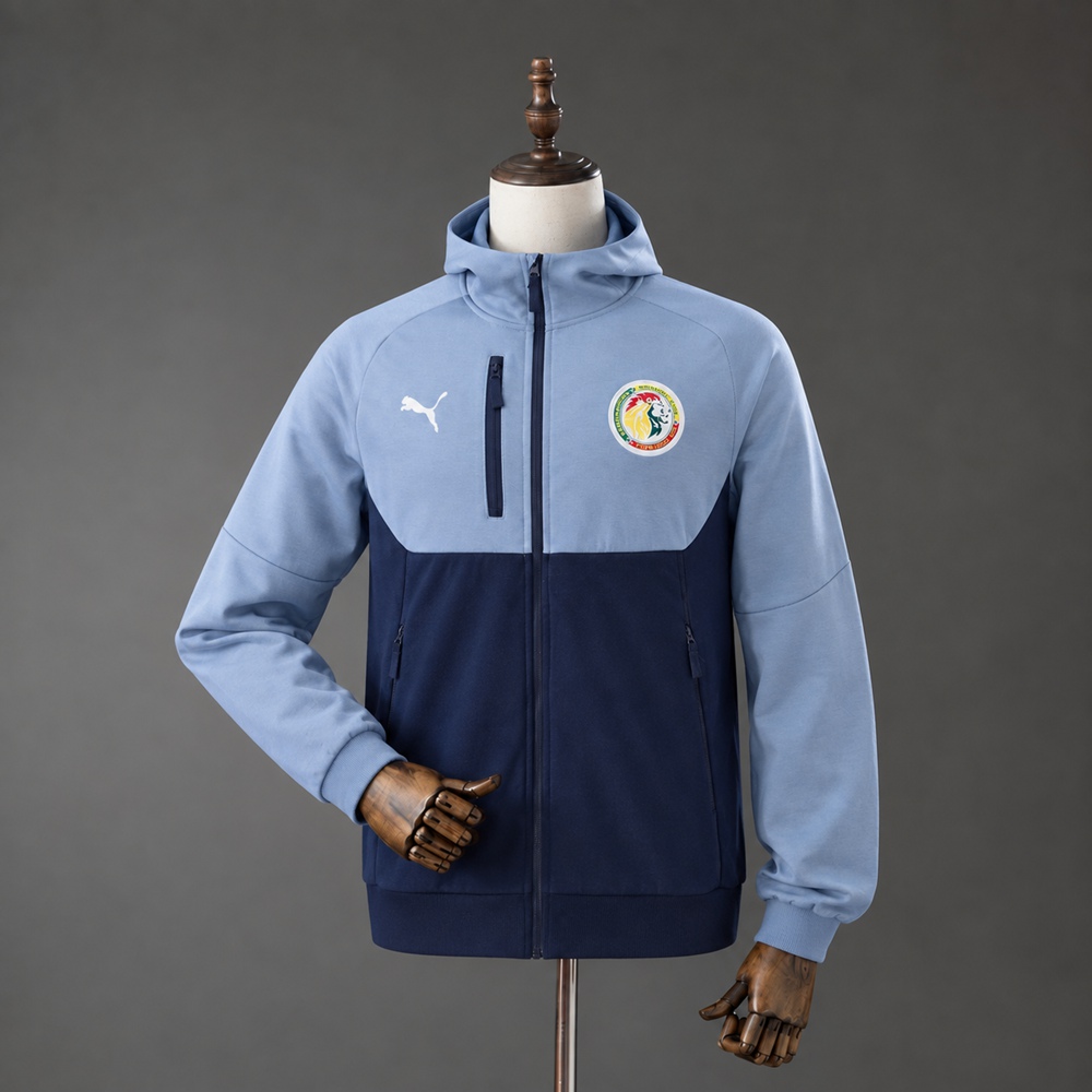 Senegal 2026 Full-Zip Hooded Jacket - Black and Light Blue