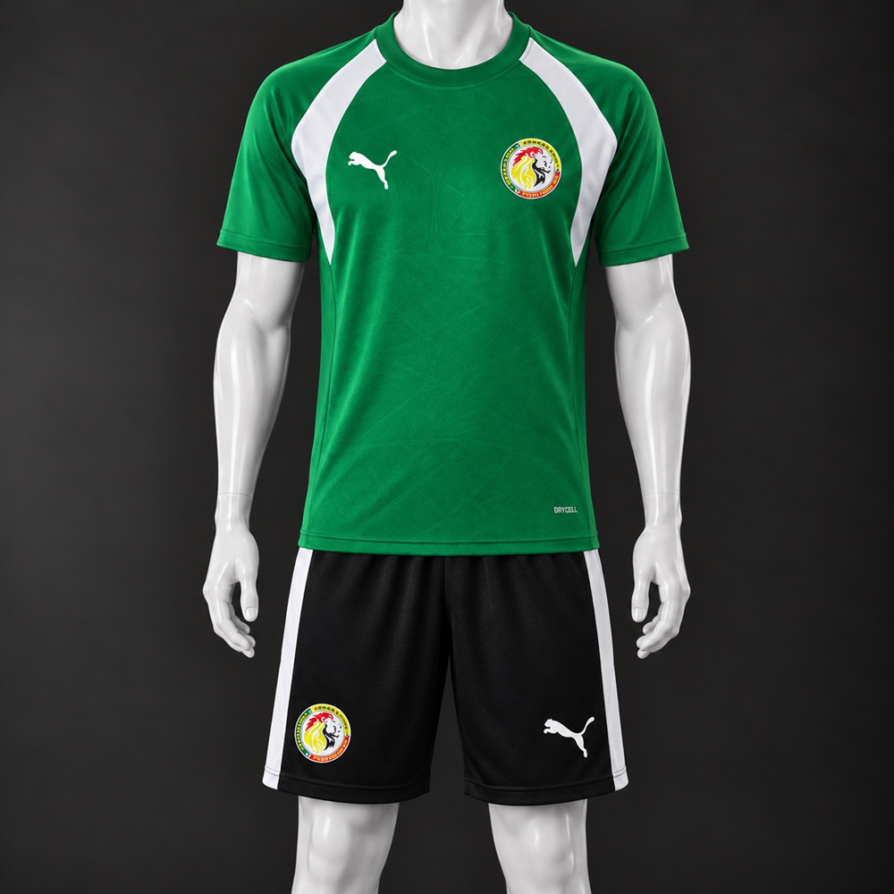 Senegal 26/27 Green Black White Short-Sleeve Shorts Set