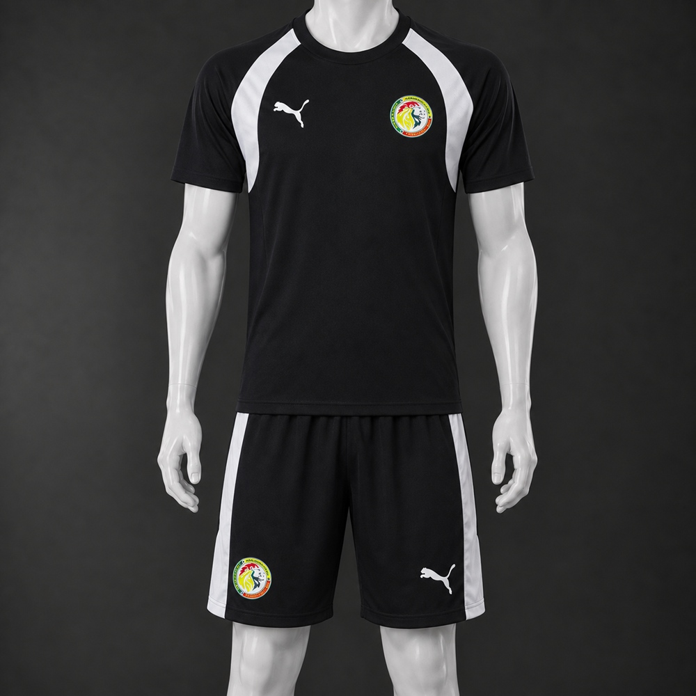 Senegal 26/27 black white short-sleeve shorts set
