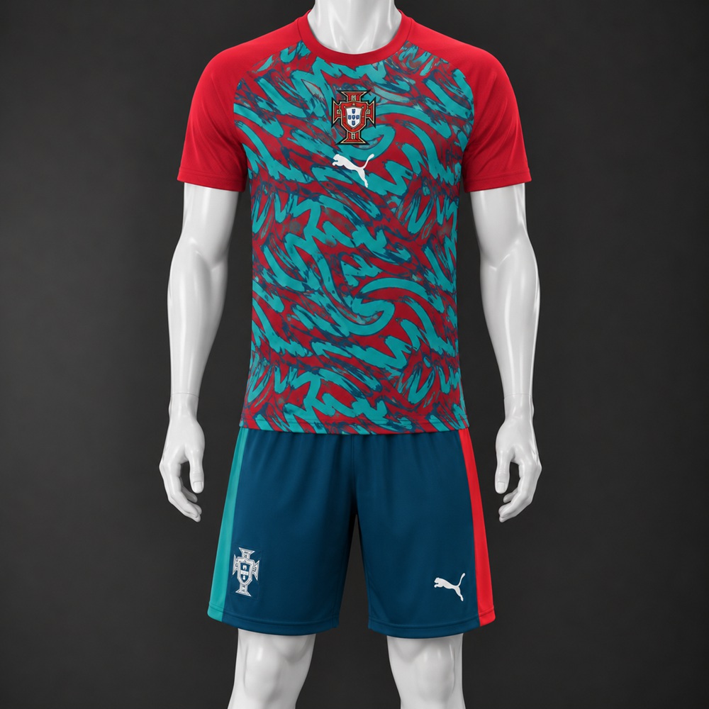 Portugal 26/27 Red Teal Short-Sleeve Shorts Set