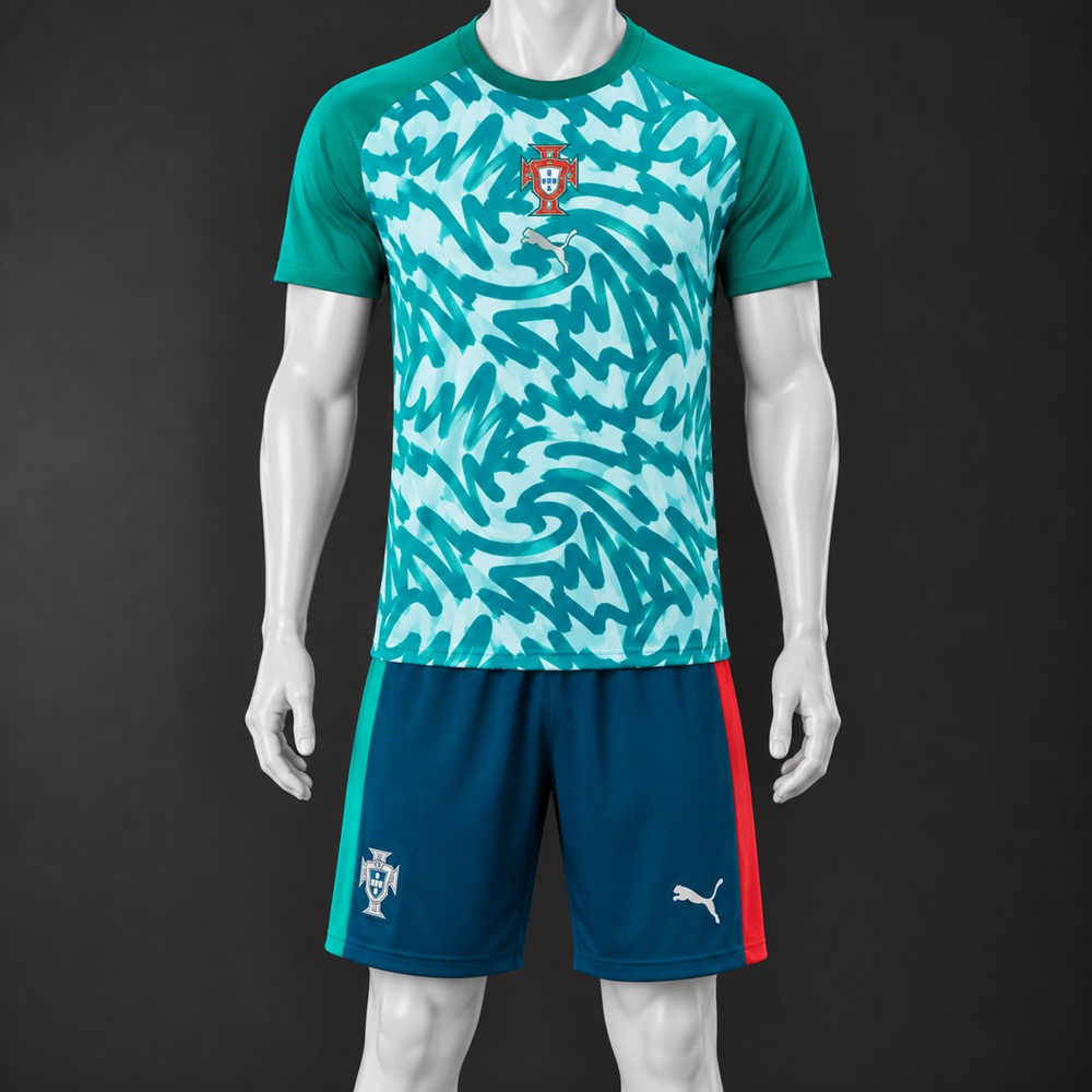 Portugal 26/27 Teal White Short-Sleeve Shorts Set