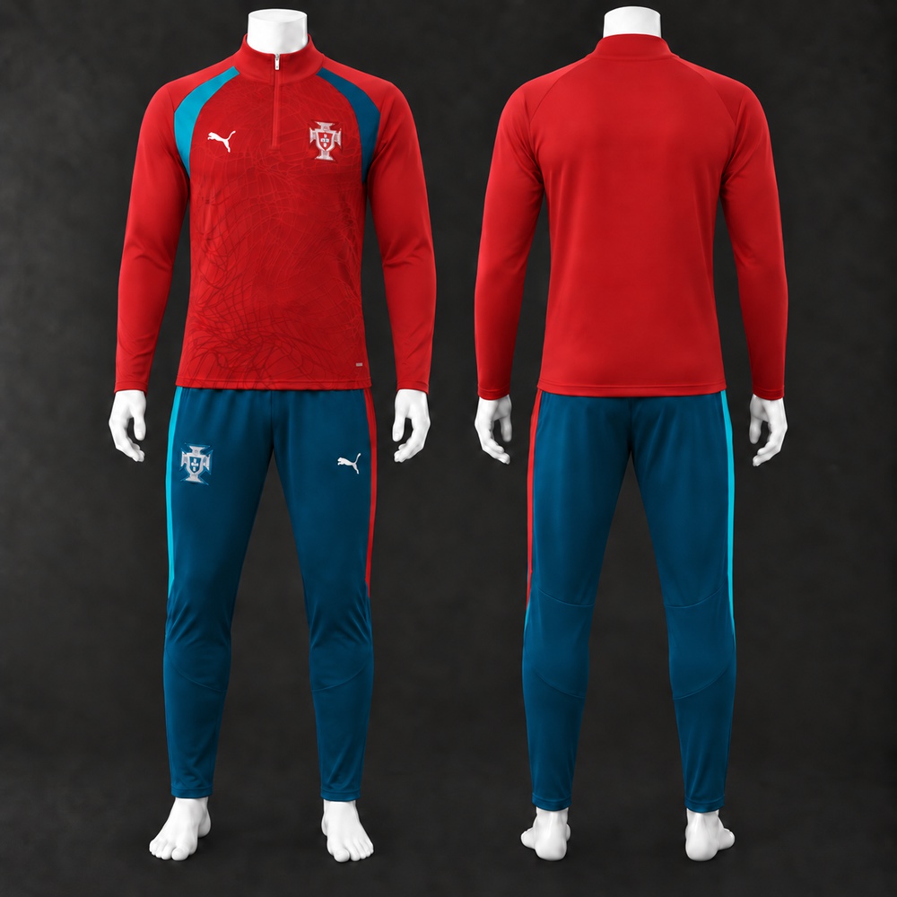 Portugal 26/27 Red Teal Blue Long Sleeved Training Kit