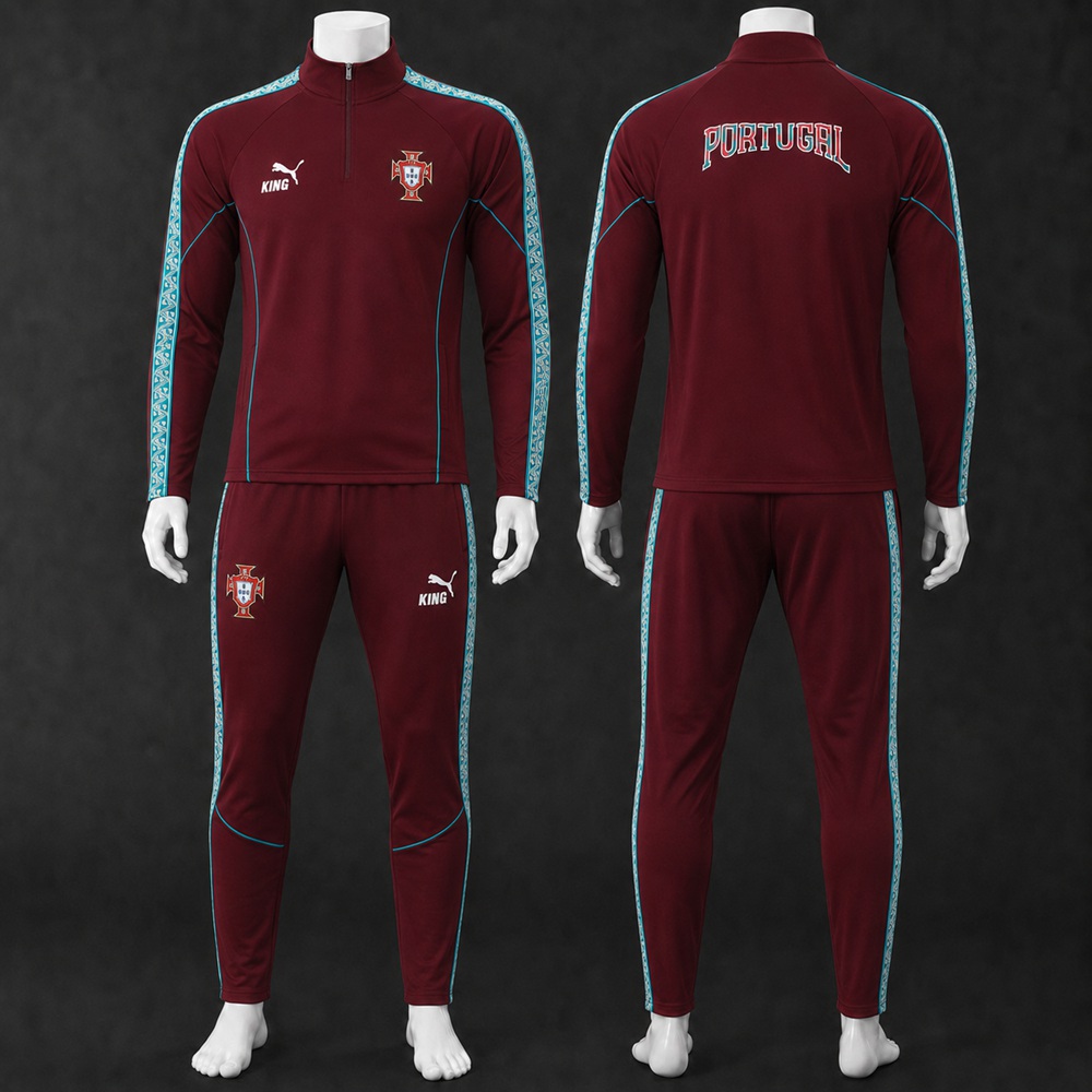 Portugal 26/27 Burgundy Teal Half Zip Tracksuit