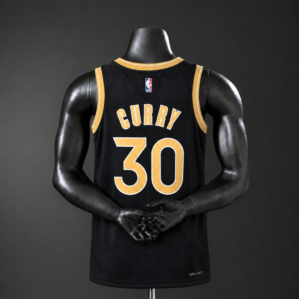 Golden State Warriors Black Golden Edition Curry #30 NBA Jersey Silk Version Foto 2