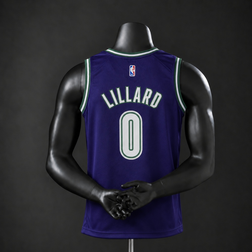 Milwaukee Bucks City Edition Damian Lillard #0 NBA Jersey Embroidered Version Foto 2