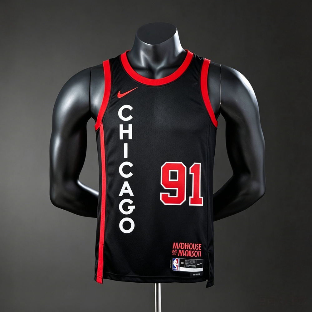 Chicago Bulls City Edition Dennis Rodman #91 NBA Jersey Silk Version