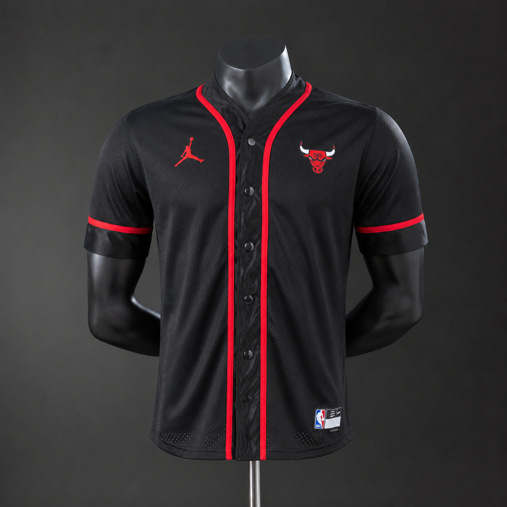 Chicago Bulls Black Button-Up NBA Jersey Shirt Silk Version