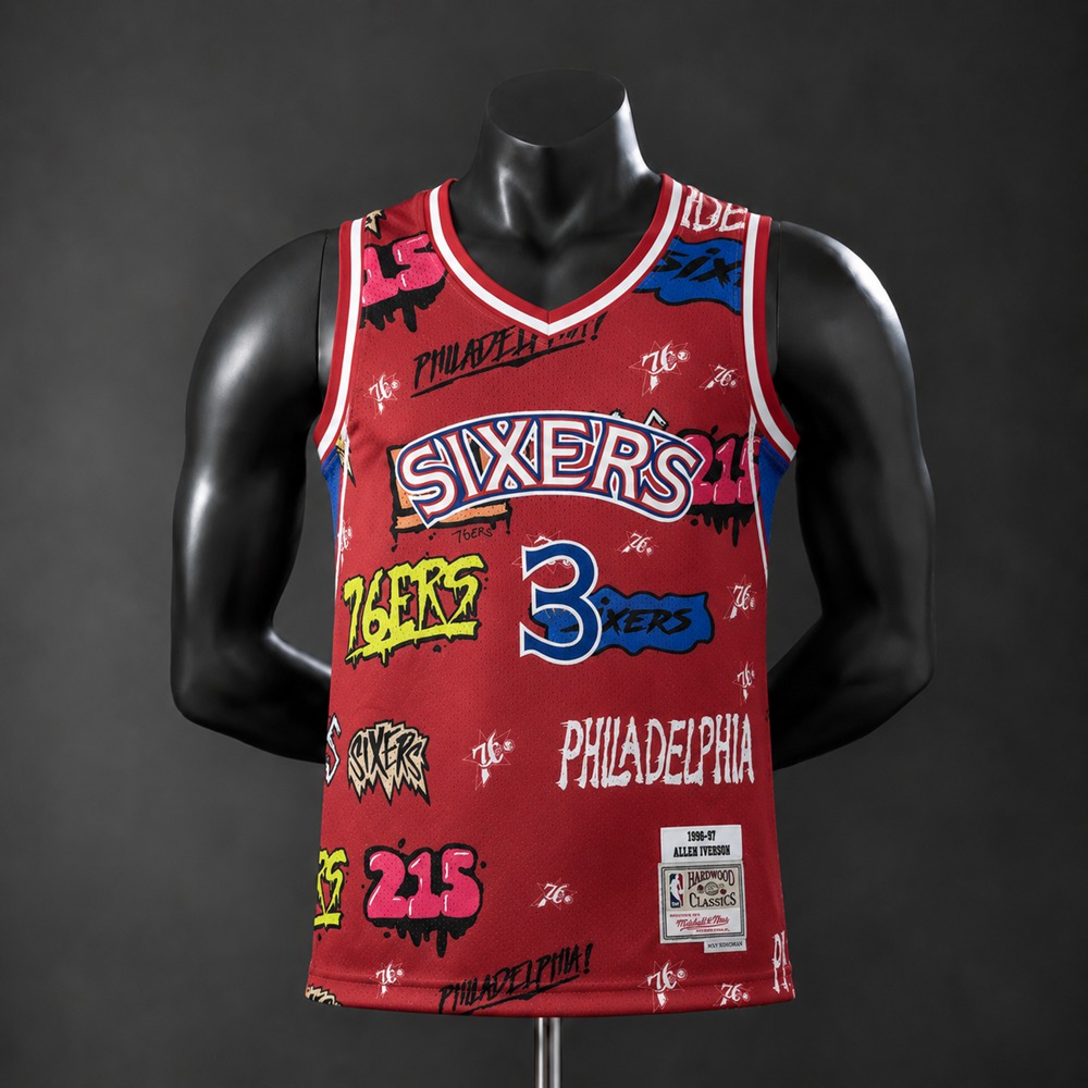 Philadelphia 76ers Hardwood Classics Iverson #3 NBA Jersey Embroidered Version
