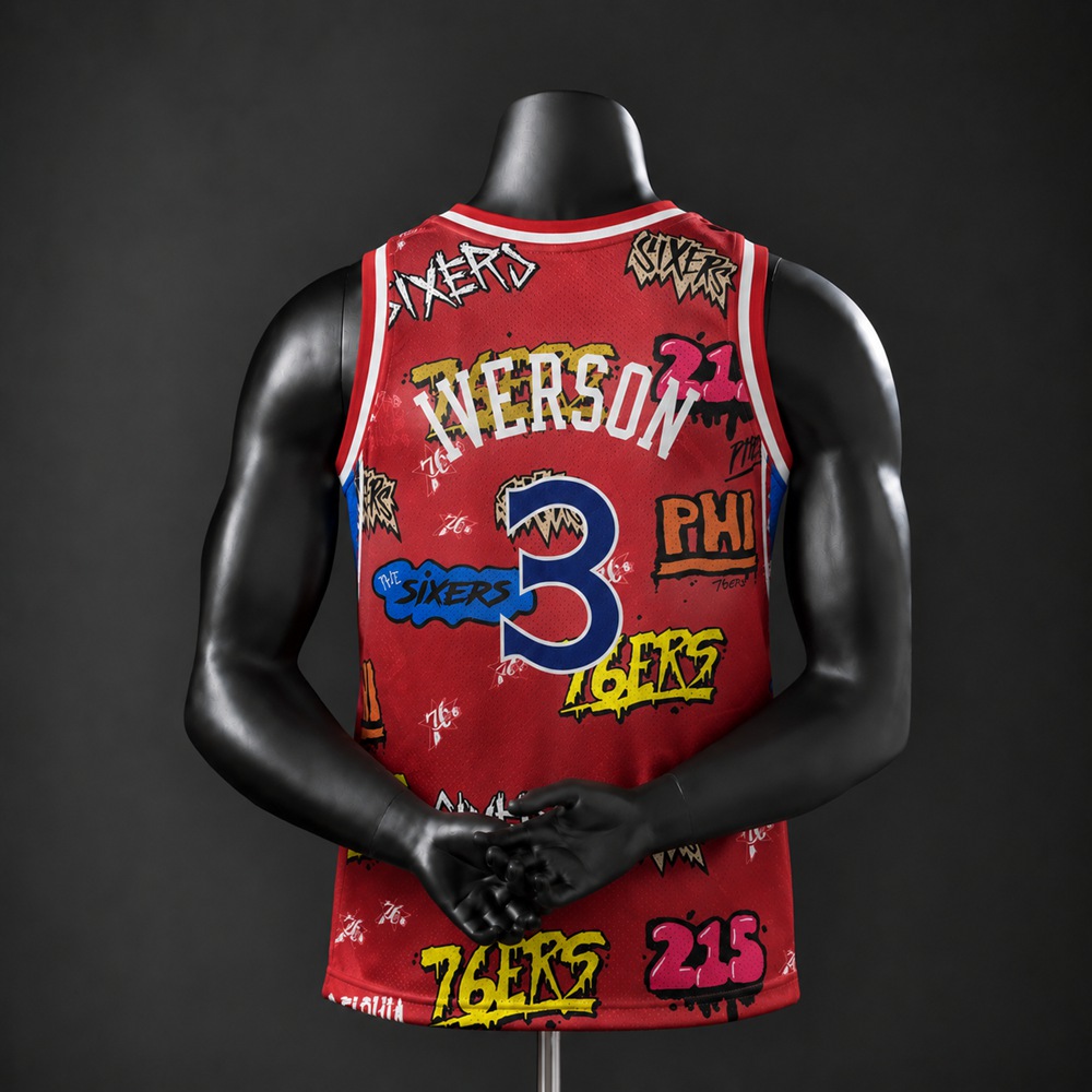 Philadelphia 76ers Hardwood Classics Iverson #3 NBA Jersey Embroidered Version Foto 2