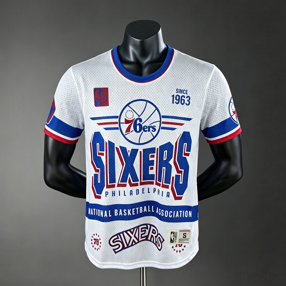 Philadelphia 76ers Hardwood Classics Team Logo NBA Jersey Silk Version